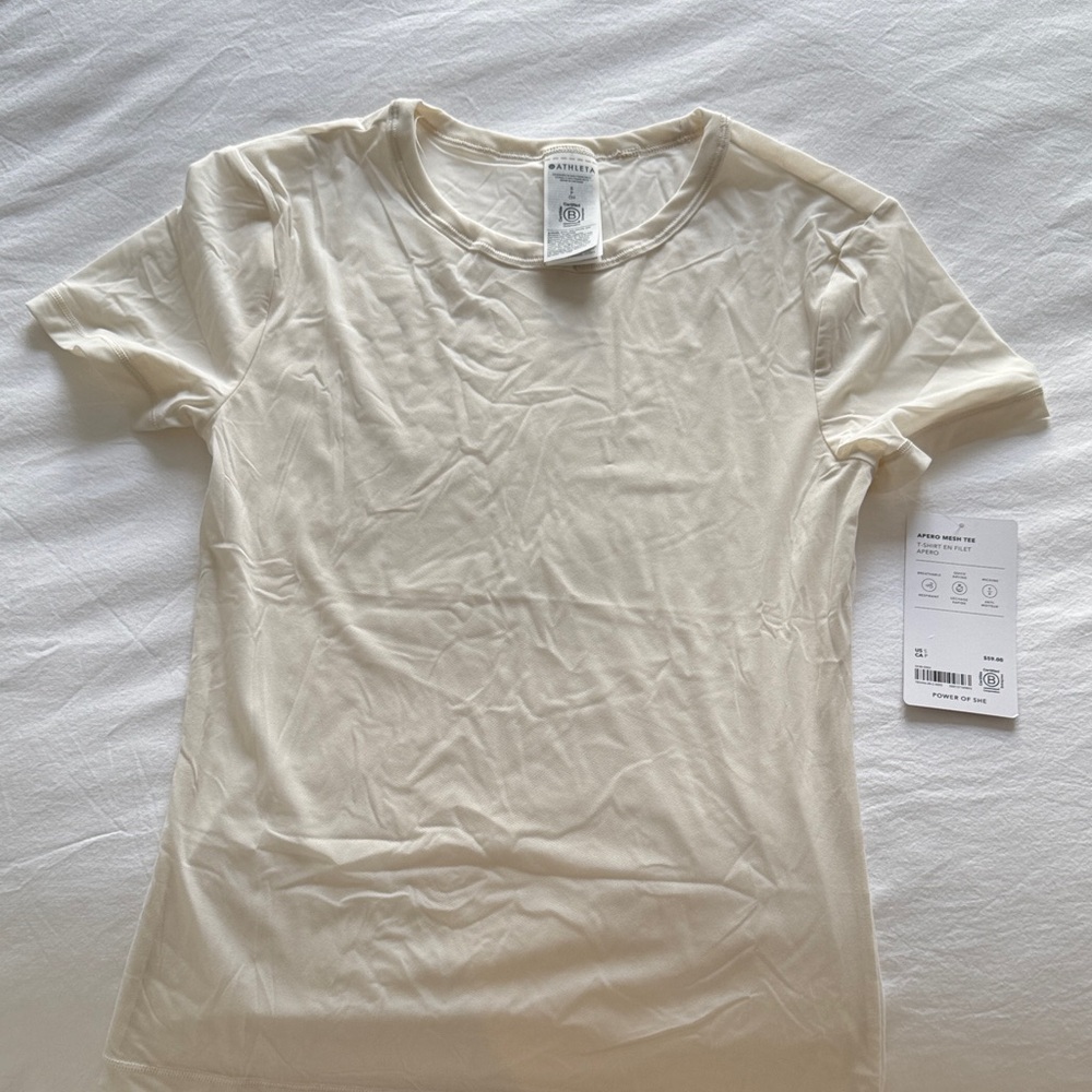 NWT Athleta Short Sleeve Mesh Crew - Cream